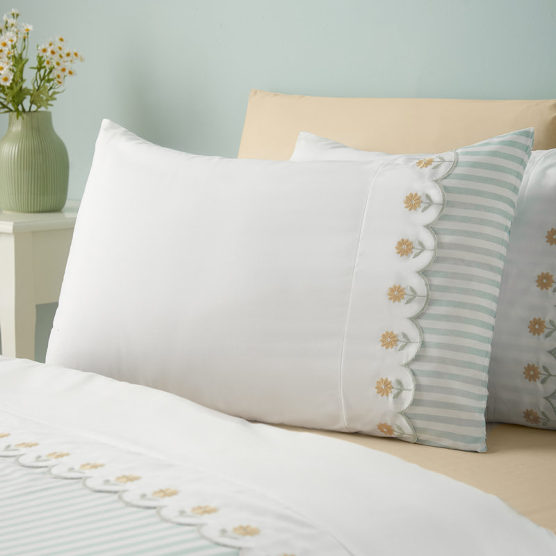 Embroidered Daisy Soft Touch Duvet Cover Set, Single