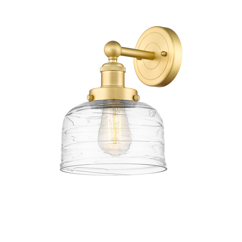 Cetronia Armed Sconce, Clear Deco Swirl, Satin Gold