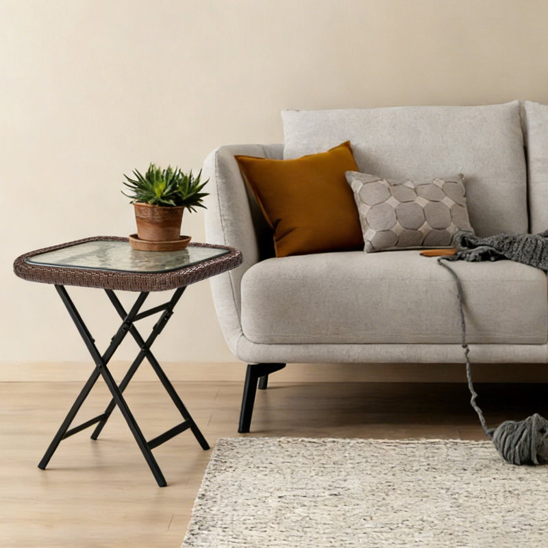Table d'appoint carrée pliante en rotin