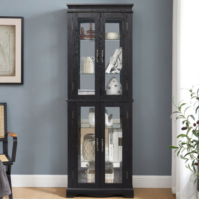 Vitrine vitrée en verre avec tablettes réglables, éclairage intégré, installation à six niveaux pour le vin et le garde-manger, cloison noire, vitrine à plateau carré