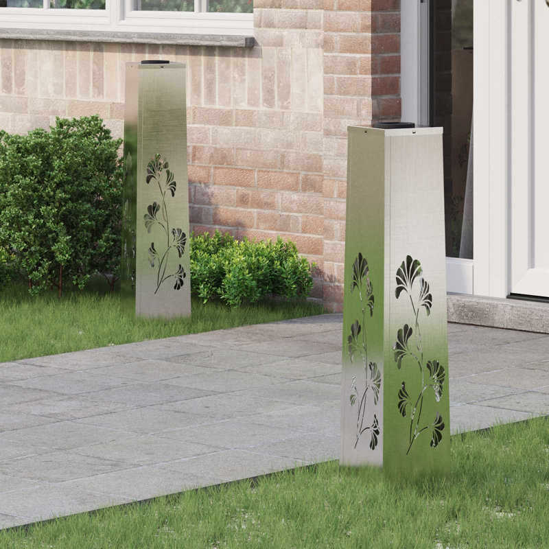 Solar Powered Steel Pathway Light, Silver, 80cm H x 18cm W x 18cm D