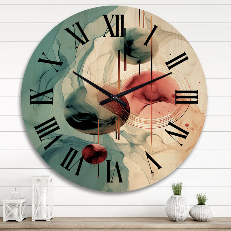 Horloge murale circulaire surdimensionnée aux nuances de bleu rétro III, Très grand