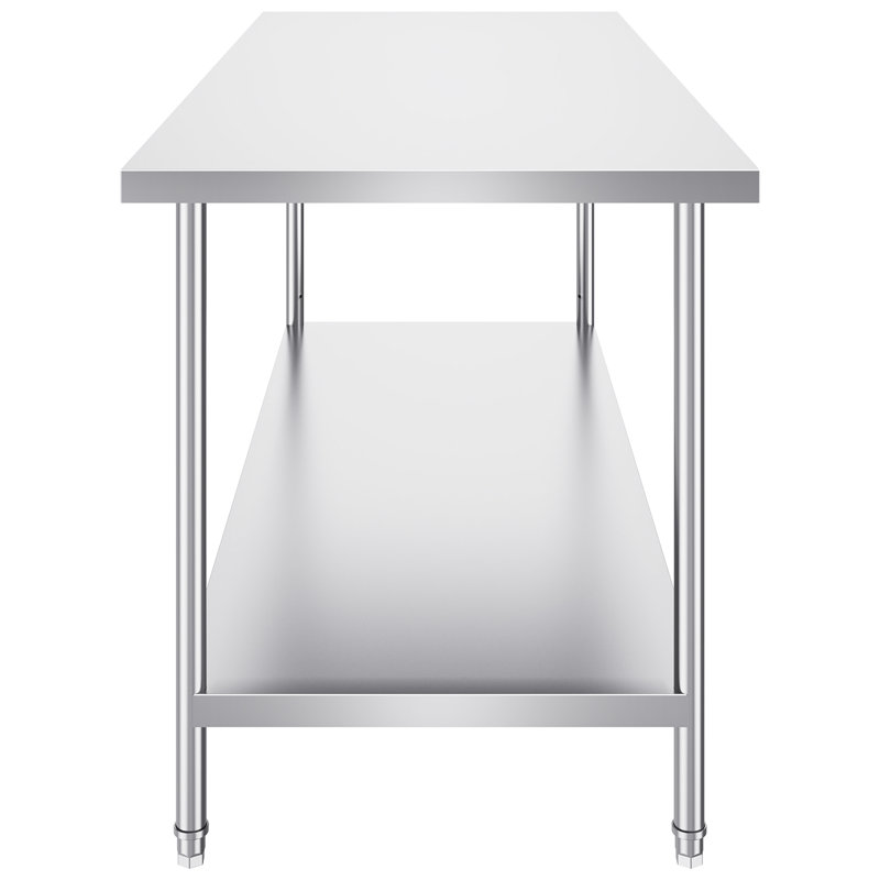 Table de préparation en acier inoxydable, 30 po x 72 po x 34 po, table de travail en métal robuste avec 3 niveaux de hauteur réglables, poste de travail commercial pour le garage de la cuisine L 76,0 po x l 33,9 po x H 5,8 po