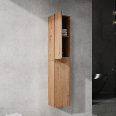 Bathroom Side Cabinet 12", Wall Mounted, 2 Silent Close Doors, Contemporary , Abundant Storage Option, Imitative Oak Doors With Gentle Closing, Modern Dignity, Plentiful Choice,