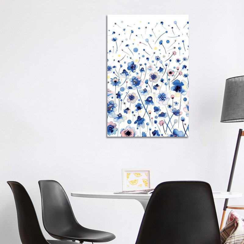 Ink Flowers Blue 1 Piece Wrapped Canvas Painting