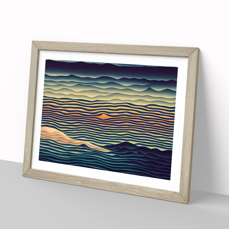 Exquisite Abstract Mountains - Single Picture Frame Print, 46cm H x 64cm W x 2cm D, Oak
