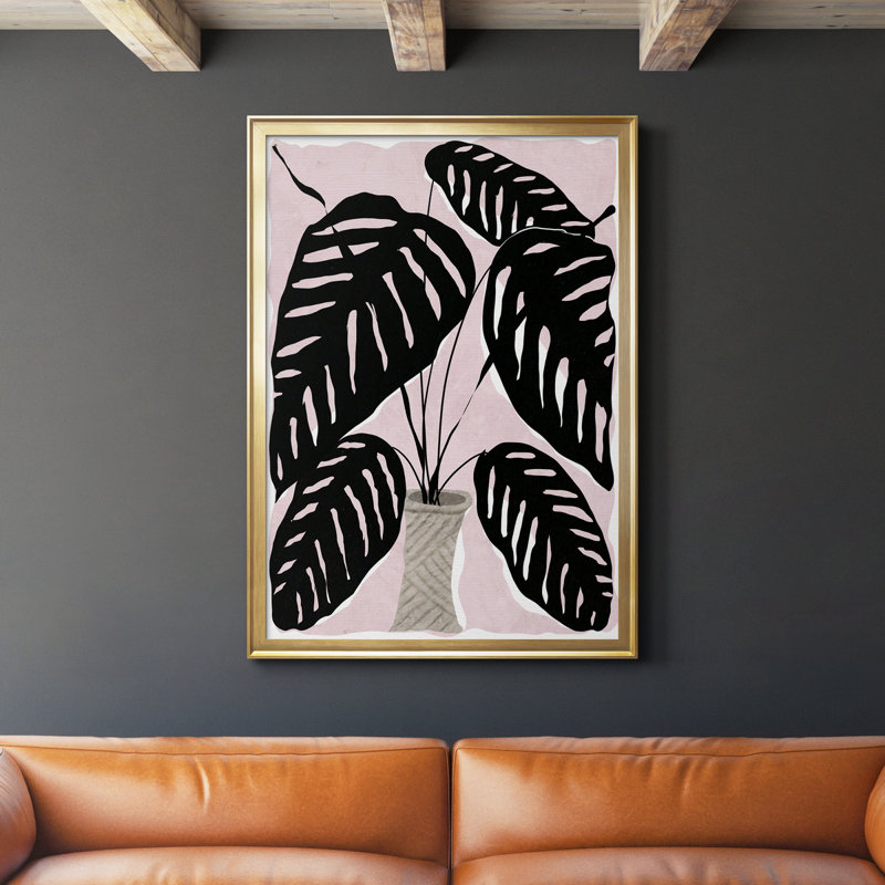 Plante en pot I - peinture sur toile encadrée, Or, H 26,5 po x l 36,5 po x P 1,5 po