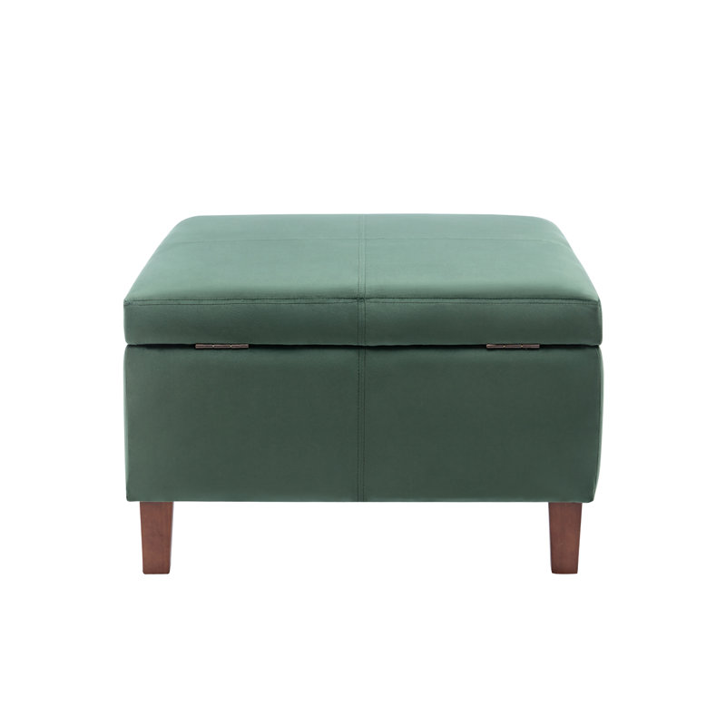 Amariauna Storage Ottoman with Wooden Legs, Green Velvet