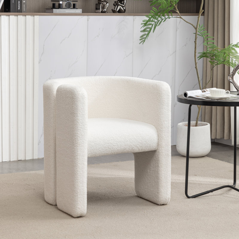 Jaimyn 24" Wide Upholstered Barrel Accent Chair, White Teddy