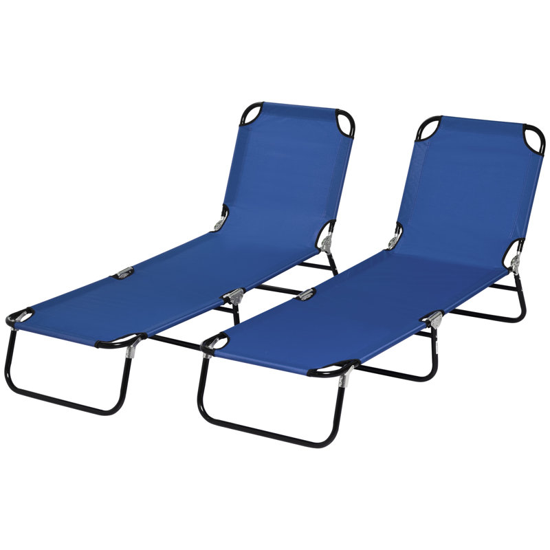 2 Piece Yard Lounge Sun Chairs, 5-level Reclining, Steel Frame, Blue Folding Chaise For Beach, Patio Beach Chairs With Made,