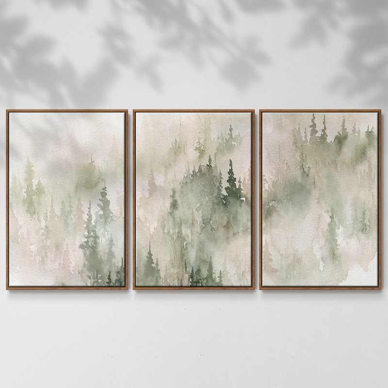 Misty Mountain Sides, reproduction sur toile 3 pièces, Noyer, H 36 po x l 75 po x P 2 po
