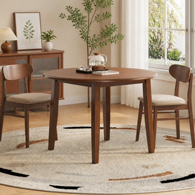 42" Extendable Round Wood Dining Table for 2–4 People, Drop-Leaf Folding Kitchen Table with Solid Rubberwood Legs & Smooth MDF Top for Small Spaces