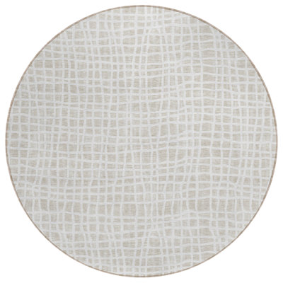 Tapis rond lavable à rayures 8 po ivoire et beige