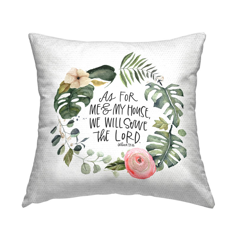 Coussin d'extérieur imprimé «Serve the Lord Joshua 24:15 Tropical Palms» par Valerie Weiners