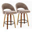 Tabouret de bar à hauteur fixe en bois de noyer et tissu brun avec repose-pieds rond en métal noir - ensemble de 2