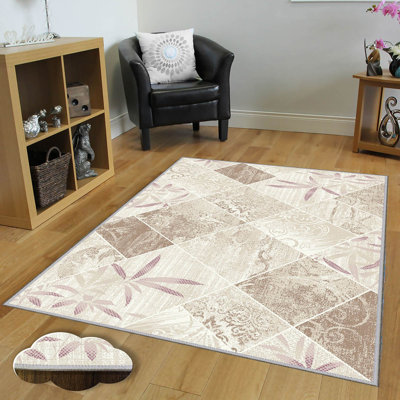 Tapis beige en polyester tissé à la machine Mcginley