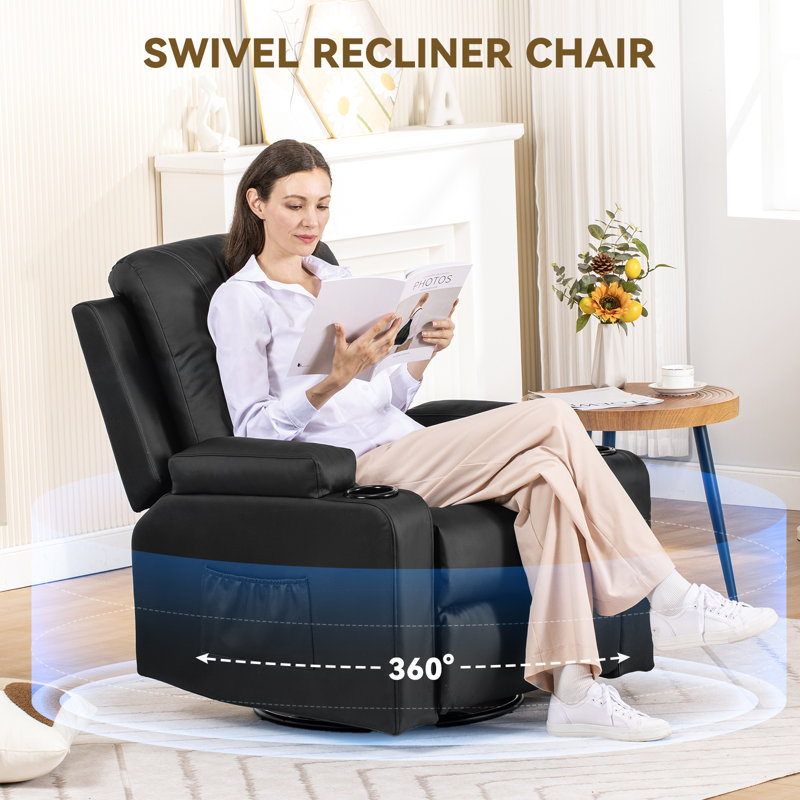 Saven 90cm Wide Swivel Home Theatre Recliner, Black