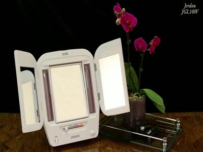 Elegant White Tri-Fold Countertop Vanity Mirror with 5X Magnification