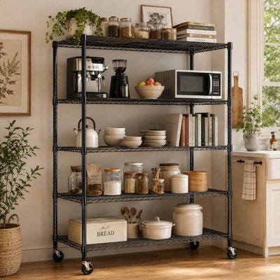 Étagère métallique robuste à 5 niveaux, 122 cm (L) x 61 cm (P), réglable, avec roulettes