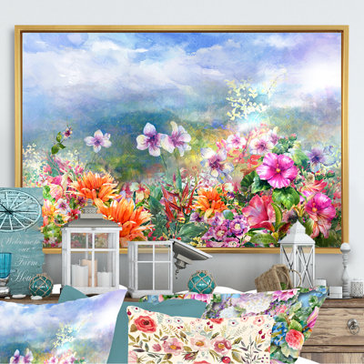 Impression de fleurs multicolores printanières III - cadre flottant sur toile