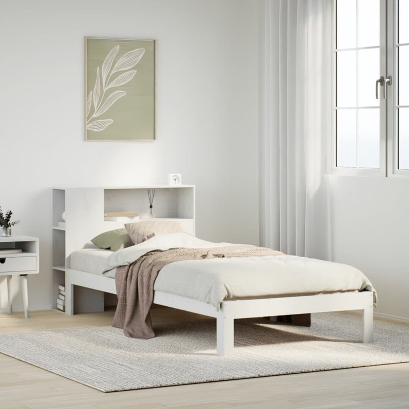 Bookcase Bed Without Mattress Solid Wood Pine, White, 96 x 217.5 cm