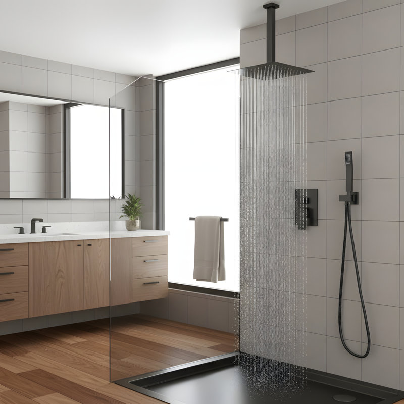 16 Inch Ceiling-Mounted Square Shower System and Handheld Showerhead Set