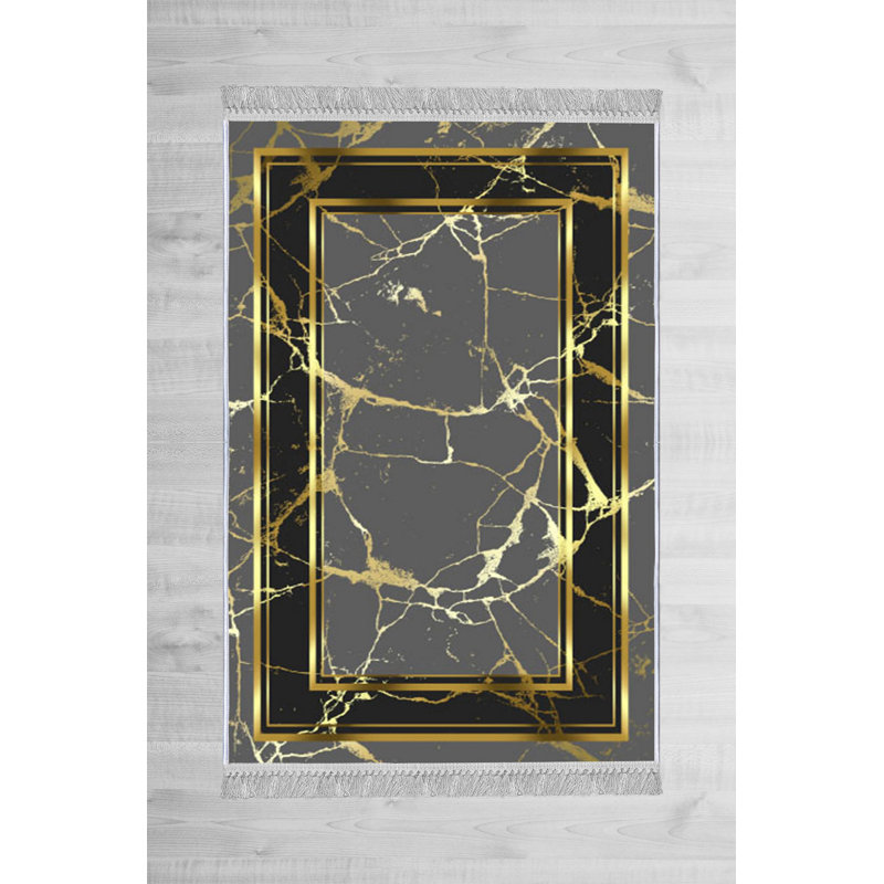 Tapis gris en velours capitonné à la machine Arciniega, Rectangle 4 pi 7 po x 7 pi 3 po