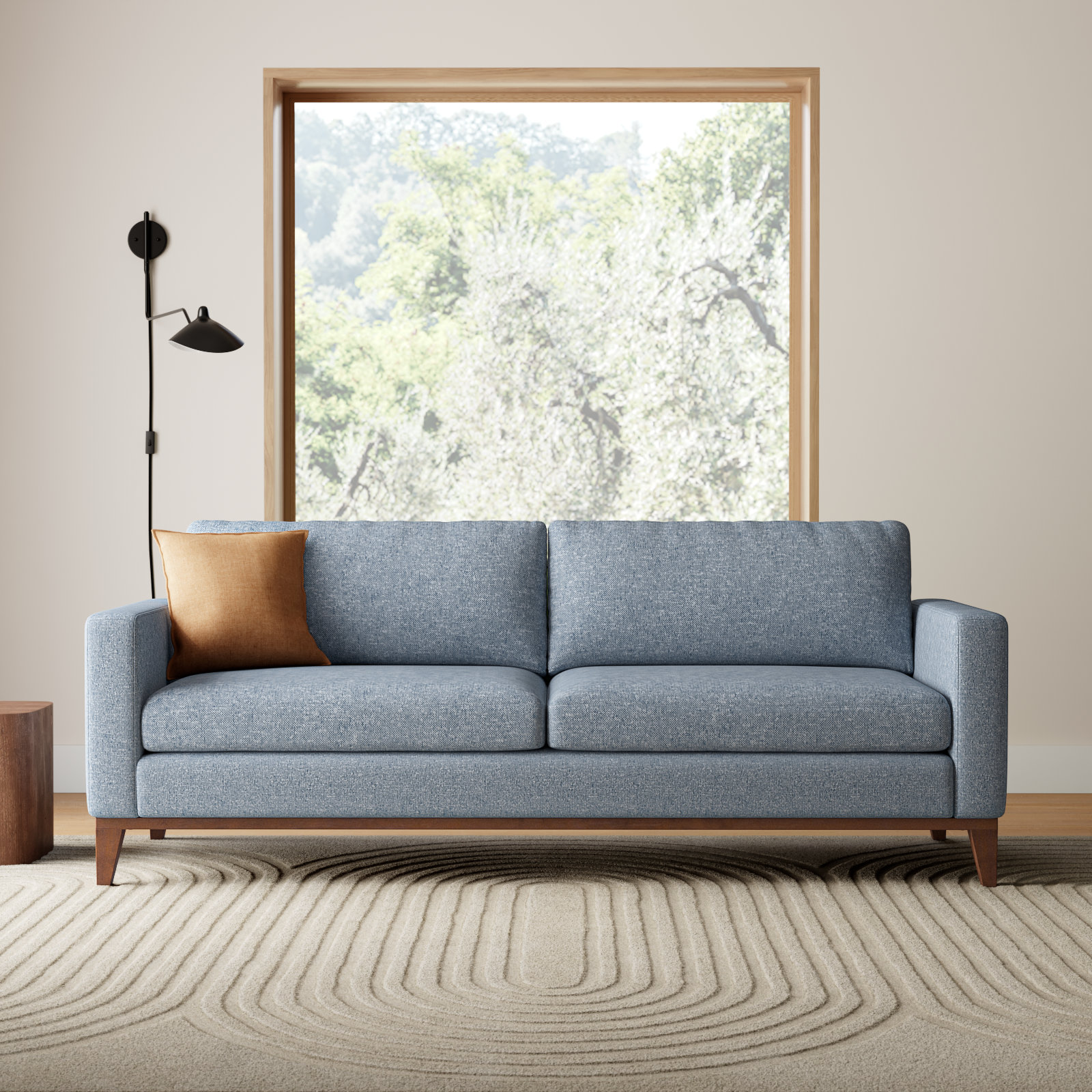 Libra 85" Upholstered Sofa, Sky Blue Performance Basketweave