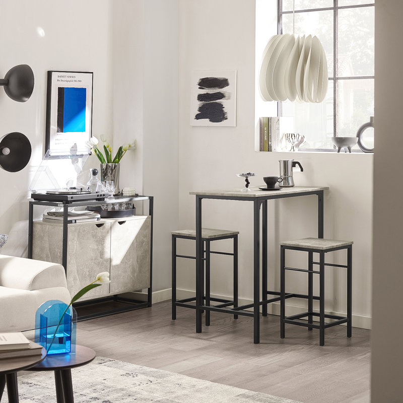 3 Pcs Dining Set, Dining Table With 2 Stools, Home Kitchen Breakfast Table, Bar Table Set, Bar Table With 2 Stools, Kitchen Counter With Bar Chairs