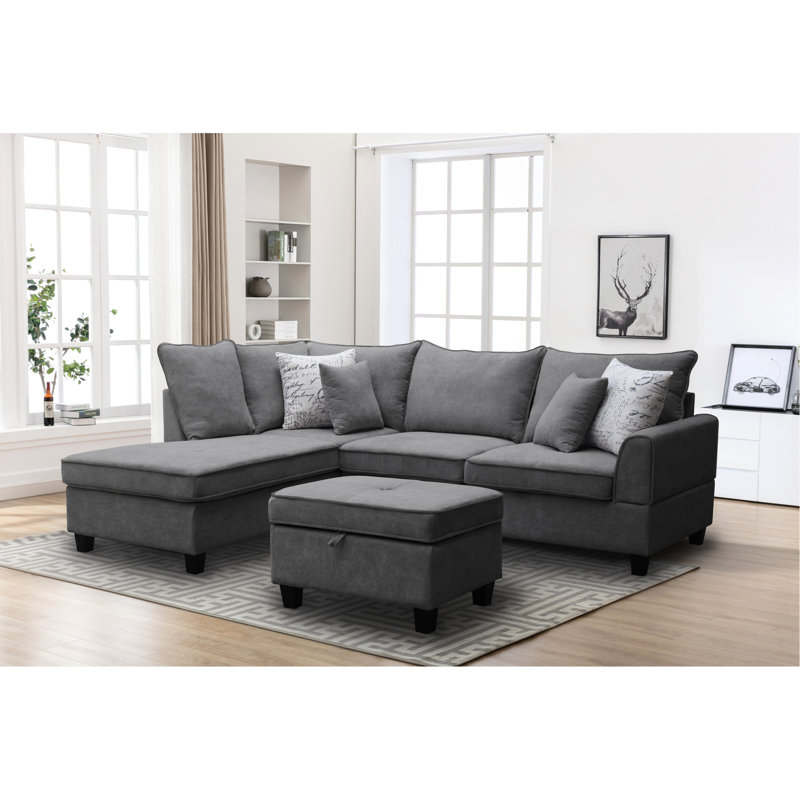 Canapé modulaire en tissu l 99,5 po avec méridienne orientée à gauche et repose-pieds avec rangement