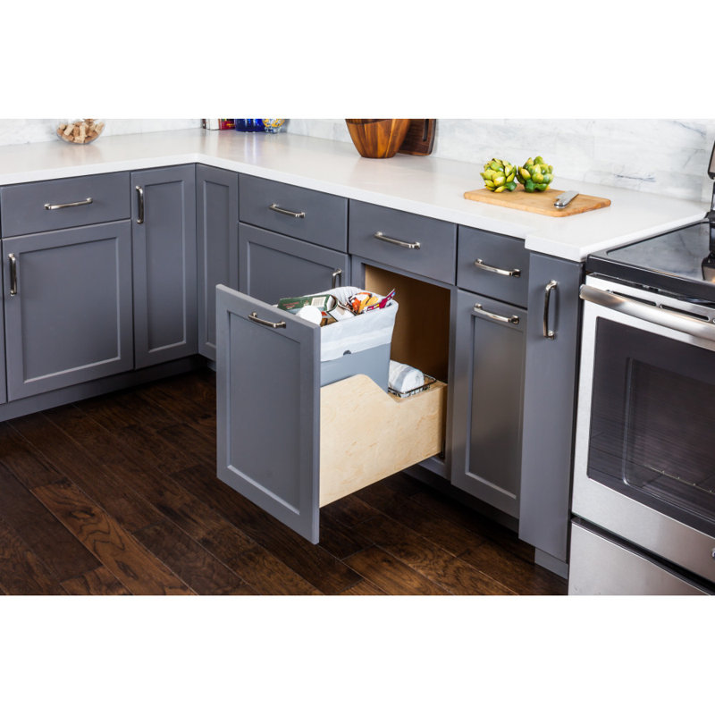 Solid Wood Open Pull Out Trash Can, 8.75, Gray