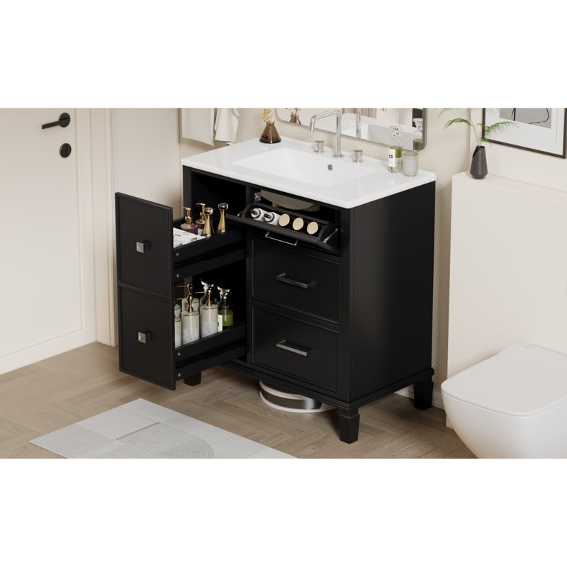 Elegant Flip-out Drawer Vanity Solid Wood Mdf Modern Design Guest Bathroom