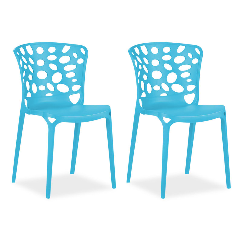 Haruki Stacking Patio Dining Side Chair, Blue