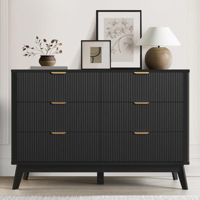 Fluted 6-Drawer Dresser 49.6'' Wide Wood Chest With Metal Handle