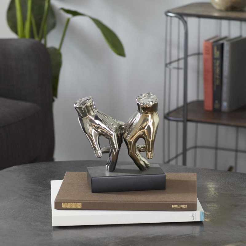 Polystone Hands Decorative Silver Sculpture