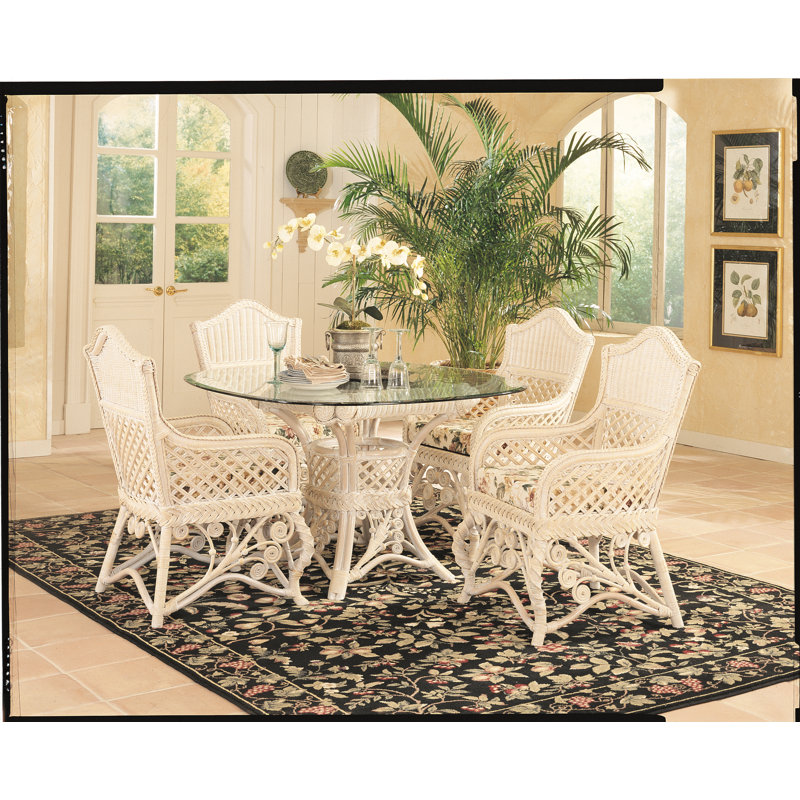 Stennett Round Glass Top Dining Table, White Wash