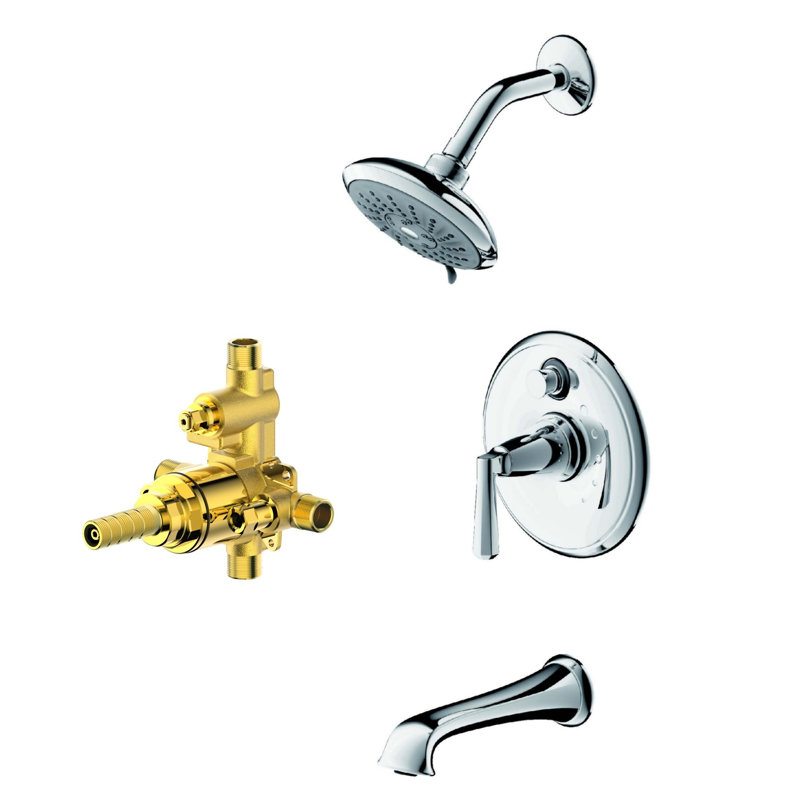 Z Collection Shower Trim System: 5.5" Round Shower Head, Single Handle Set, Tub Spout & Rough-in Valve Included - Chrome Polished