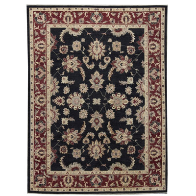 Hand-Knotted High-Quality Black and Rust Area Rug