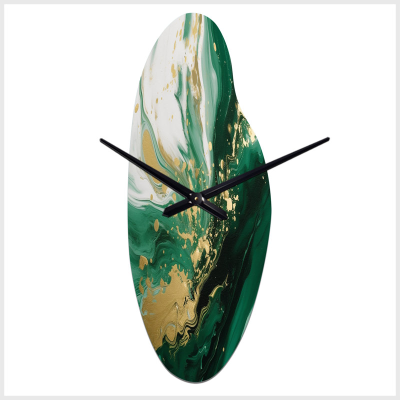 Vert et or Serene Cascade III - horloge murale asymétrique abstraite, Médium