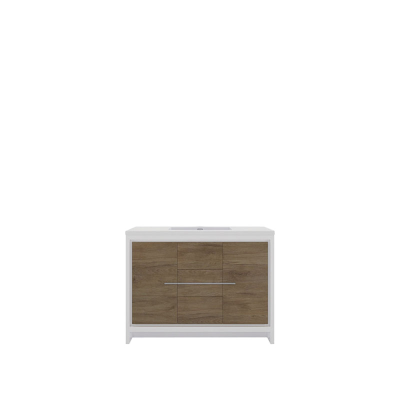 Eden 48" Single Sink Bathroom Vanity Set, Gloss White/Teak