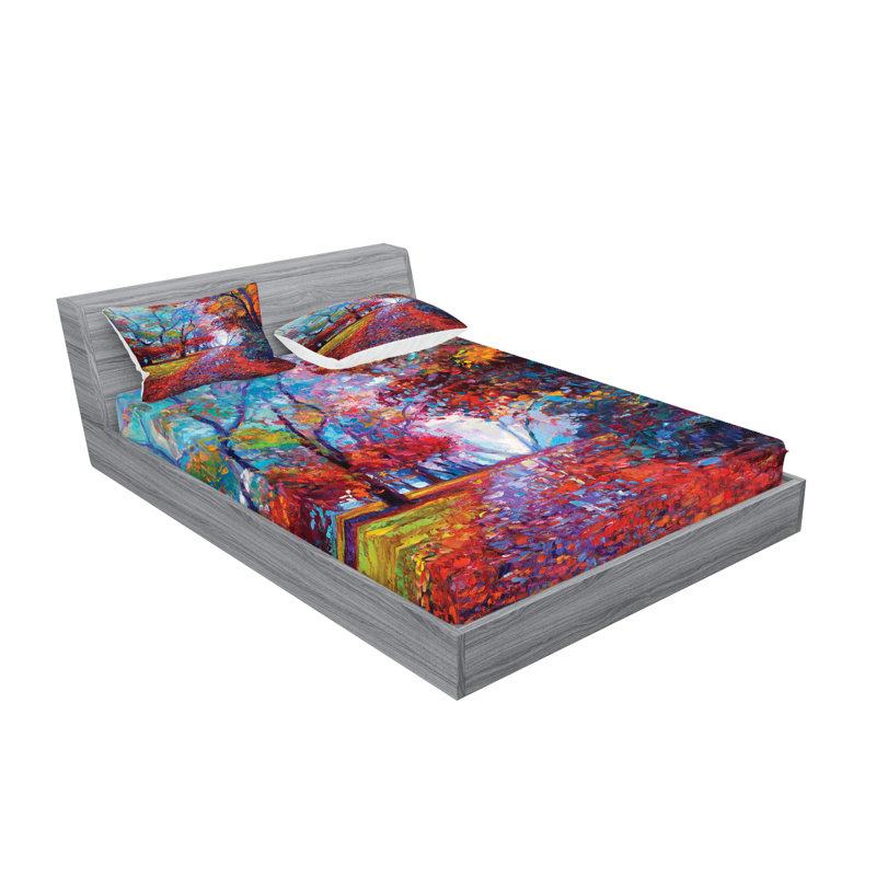 Ambesonne Colourful Fitted Sheet & Pillow Sham , Multicolor, Full Sheet Set + 4 Pillowcases