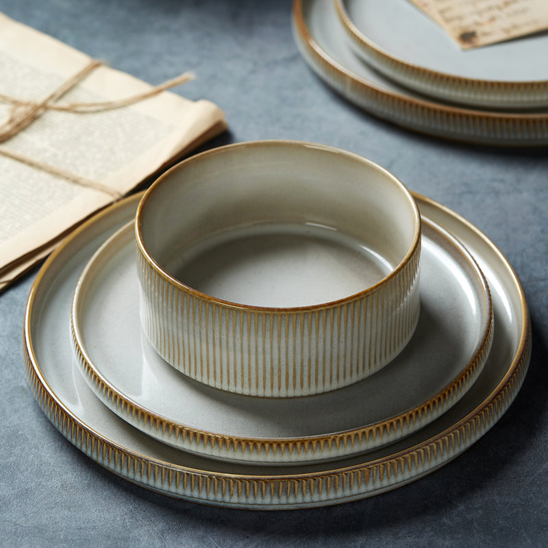 Stoneware Dinnerware Set 12 Piece - Service for 4, Cappuccino White