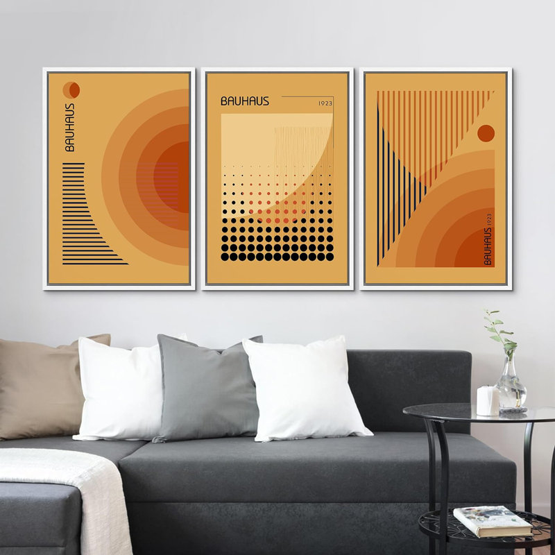 «Classical Artwork Mid Century Modern Boho Bauhaus», reproduction sur toile 3 pièces, H 24 po x l 16 po x P 1,5 po, Blanc