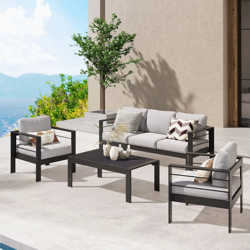 Canapé d'extérieur en aluminium 2 pièces pour canapé de patio, Gris clair