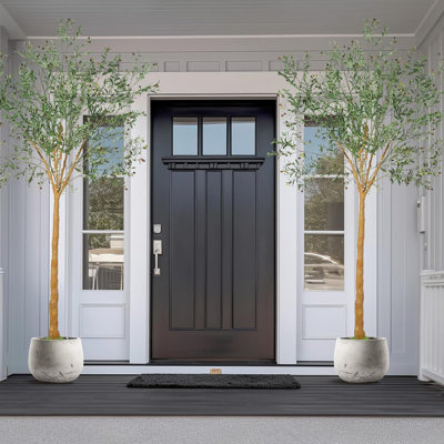 Olive artificielle 9 / 10pi avec fruits, faux arbre réaliste pour intérieur / extérieur, tronc de bois, grand
