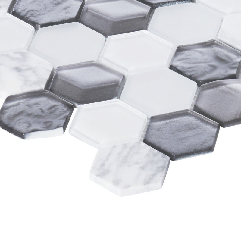 Emperador Marble Mosaic Sheet Tile, Gray/Metallic