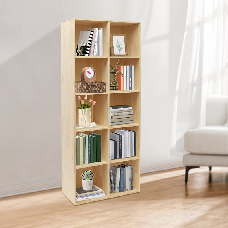 Bibliothèque sur pied en bois massif, (5 tablettes) H 23,62 po x l 59,06 po x P 11,81 po, Brun