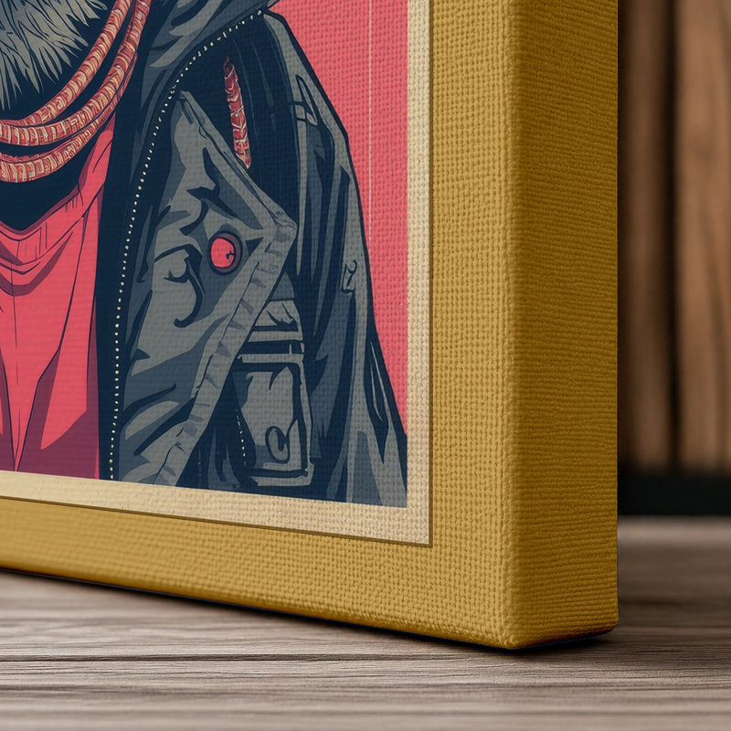 Fox in Navy Jacket Modern - Wrapped Canvas, 24x16 - 61.0 x 40.6 cm, Ochre Border