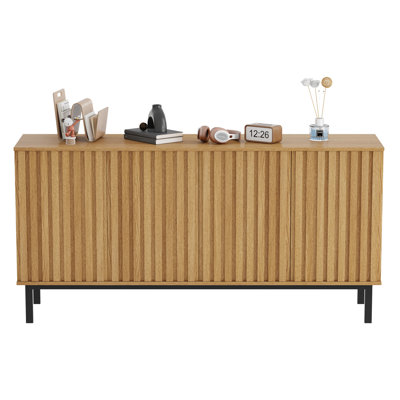 Modern Sideboard Buffet Cabinet with Fluted Doors and Adjustable Shelf Wooden Credenza Coffee Bar