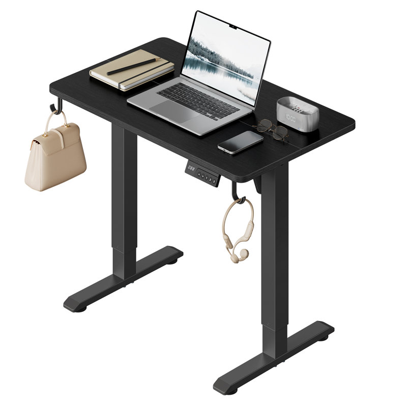 Standing Desk, 72–118 cm Height Adjustable Electric Computer Desk with 3 Memory Settings and 2 Hooks, 80x48 cm Tabletop with 80 kg Load Capacity for Office/Study/Home